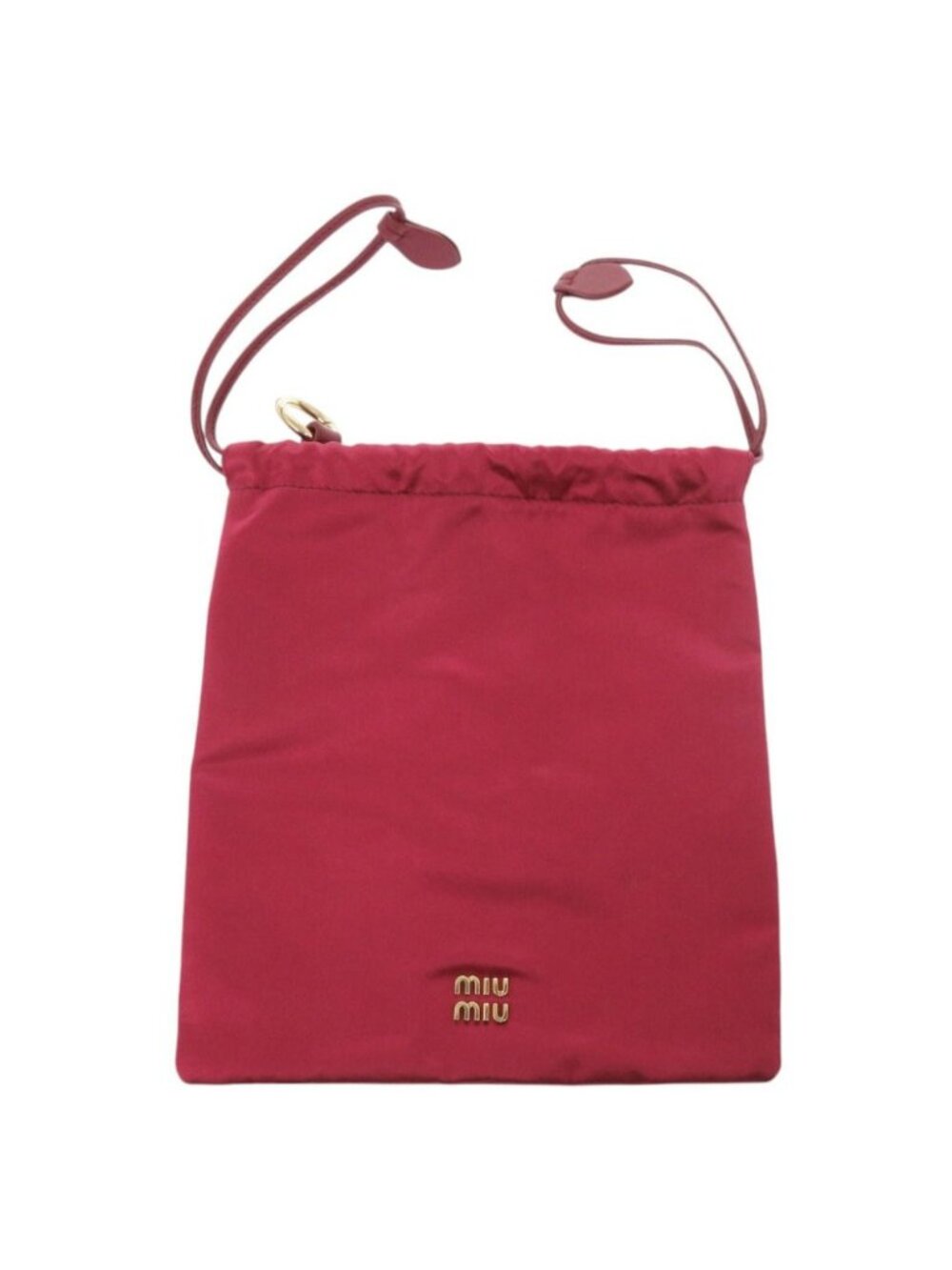Miu Miu Logo Drawstring Pouch Satin Leather Bordeaux